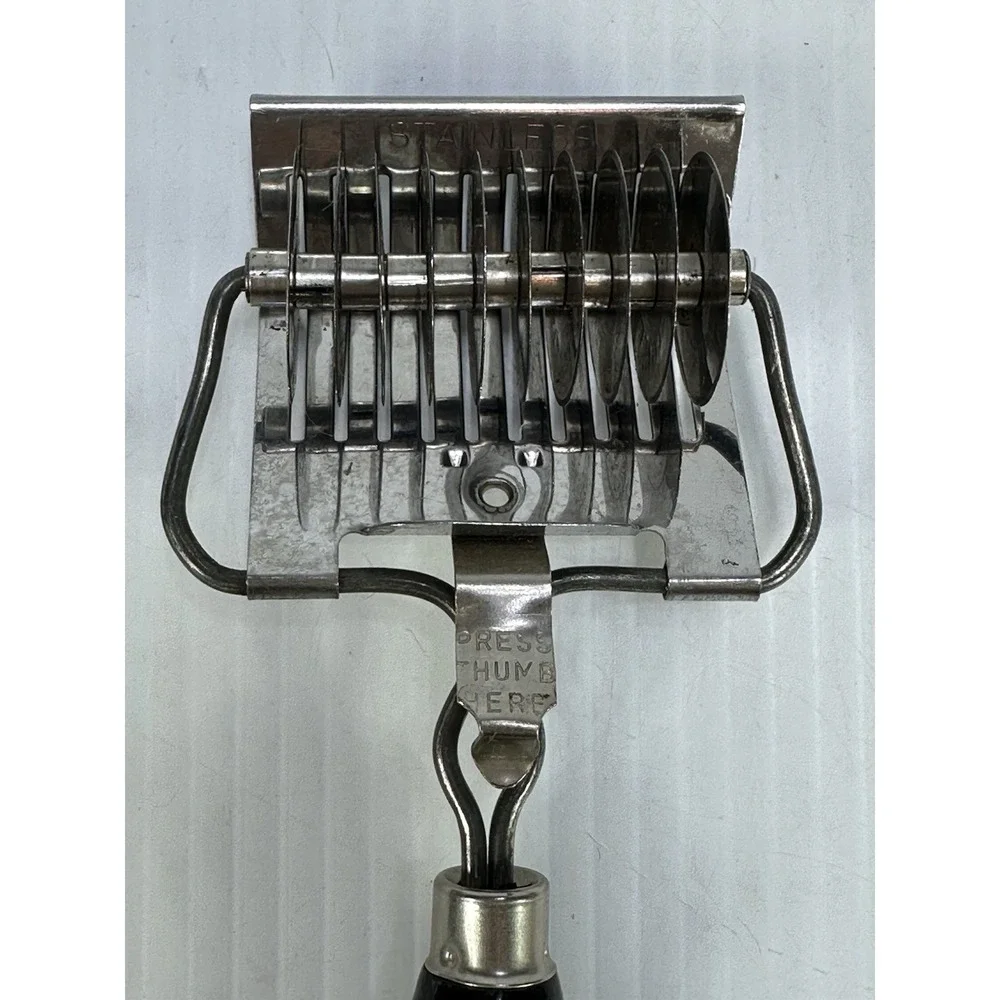 Vintage Antique Stainless Metal Pasta Pastry Cutter Roller Black Wood Handle USA